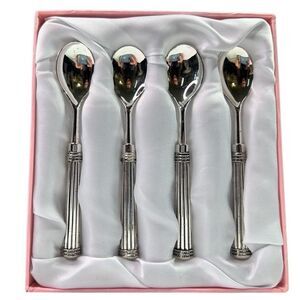 Grace  Teaware 4 Piece Silver Played Demi Tea Spoons W./ Vertical Striped Handle